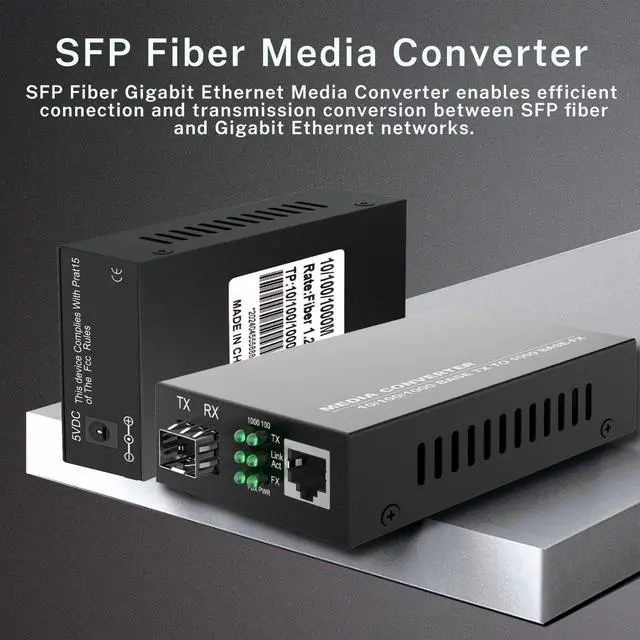 Alt view image 2 of 7 - A Pair of 1.25G/s Bidi Gigabit Single-Mode Fiber Ethernet Media Converter with 2PCS Bidi SFP LC Transceiver Module Included, 10/100/1000Base-Tx to 1000Base-SX SMF RJ45 to SFP Slot up to 30KM