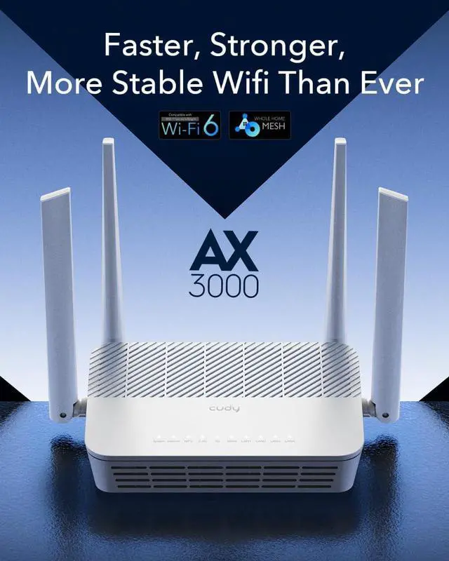 Alt view image 2 of 7 - Cudy WR3000S AX3000 Dual Band WiFi 6 Mesh Router, 5 Gigabit Ethernet RJ45 Ports, 4 Antennas, MU-MIMO, OpenVPN, Wireguard, Zerotier, Ipsec VPN, Cloud APP