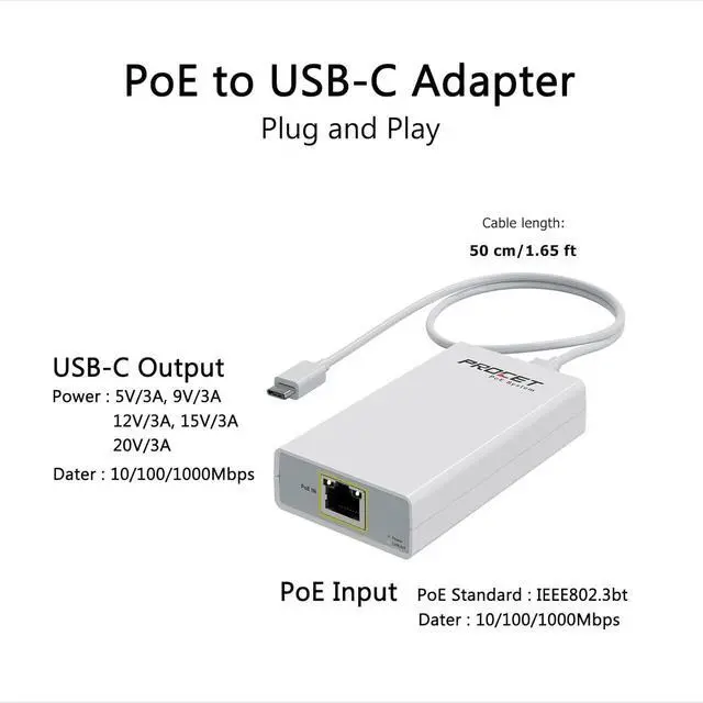 Alt view image 2 of 5 - PoE to USB C Converter for Smart Phone/Tablet, USB-C to Ethernet Adapter with 60W Charging, Power & Data 2-in-1 RJ45 Port to Type-C Adapter, 10/100/1000Mbps High Speed Plug & Play,IEEE802.3bt