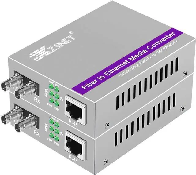 Main image of A Pair of Gigabit ST to RJ45 Converter, Single-Mode Fiber to Ethernet Media Converter (Built-in Module, 1310nm, 20km), Plug & Play, 10/100/1000 Base-T Compatible, Auto-Negotiation, Jumbo Frame