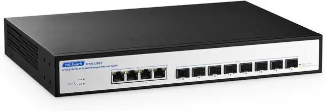 Main image of YuLinca 12 Port 10Gbps Managed Switch, 8 x 10G SFP+ Slots with 4 x 10G RJ-45 PortsSupport 10G/5G/2.5G/1000M Auto-NegotiationSmart Web Managed Gaming Switch