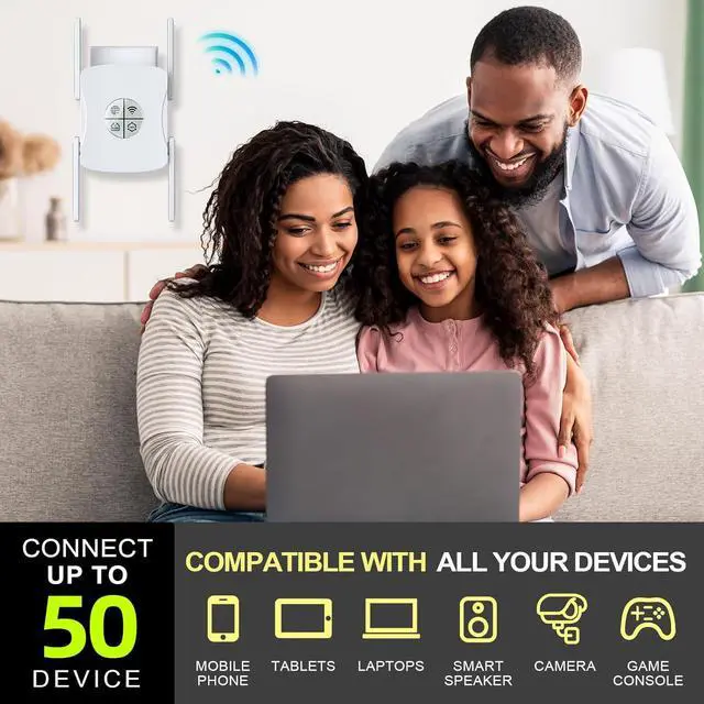 Alt view image 6 of 7 - 2400Mbps WiFi 6 Extender Signal Booster - 10K Sq.Ft Coverage w/5X Faster Internet Booster for Home & Outdoor | 5GHz Dual-Band Wireless Repeater with Ethernet Port, 4 Antennas Long Range for Router