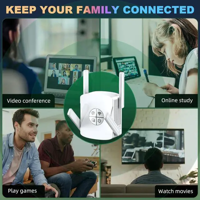 Alt view image 7 of 7 - 2400Mbps WiFi 6 Extender Signal Booster - 10K Sq.Ft Coverage w/5X Faster Internet Booster for Home & Outdoor | 5GHz Dual-Band Wireless Repeater with Ethernet Port, 4 Antennas Long Range for Router