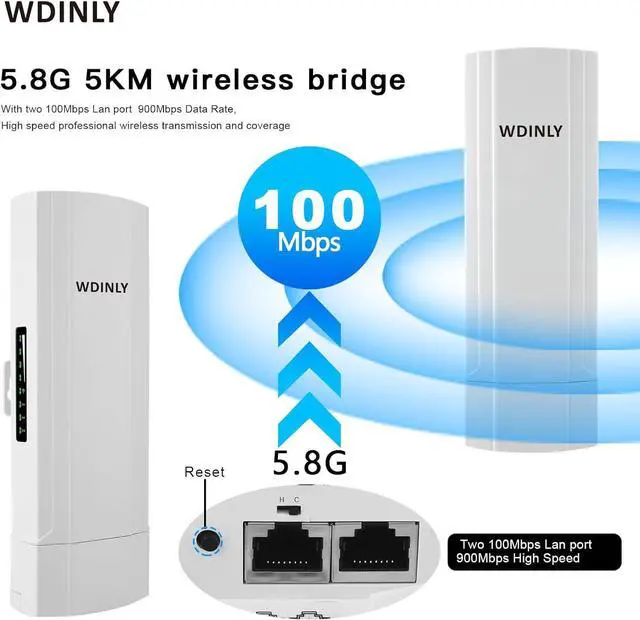Alt view image 2 of 7 - 5KM Wireless Bridge Outdoor for Network Extend, 5.8G Point to Point WiFi Bridge Long Range with 14dBi High Gain Antenna, PoE Powered, for Starlink WiFi Extender/Surveillance Camera, 2 RJ45 Port