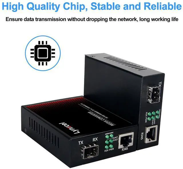 Alt view image 6 of 7 - Gigabit Multi Mode Fiber Media Converter, 10/100/1000Base-TX to 1000Base-SX Fiber to Ethernet Converter with 2Pack Dual LC Transceiver Module, 1.25Gbps MMF 850nm, up to 550m, 1 Pair