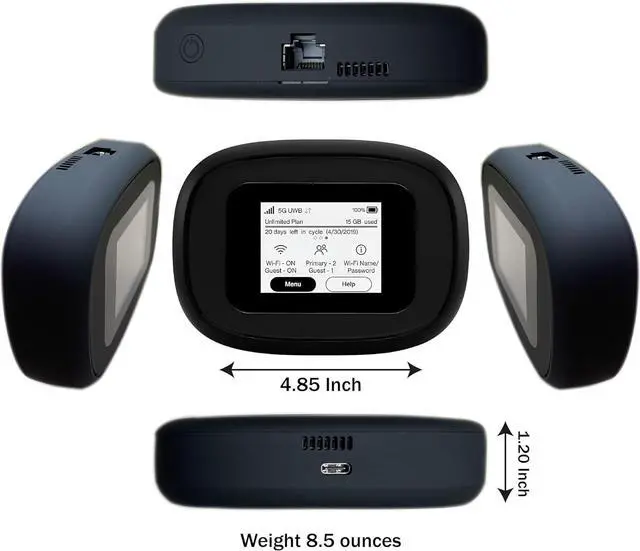 Alt view image 3 of 4 - 5G Mobile Portable WiFi | Verizon Wireless Jetpack Inseego MiFi M1000 | Mobile Hotspot for Travel | RJ45 Ethernet Port | Speed Up to 2,4 Gbps | Use 8 hrs | EVDO-LINK Bundle - Verizon Sim Card