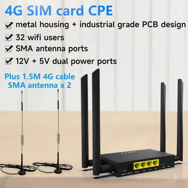 Alt view image 5 of 7 - GC111 Industrial Grade 4G CPE LTE SIM Card WiFi Router Tough Iron case 32 WiFi Users RJ45 X 4 Dual Power 12V/5V Big SMA Antennas Plus 1.5M Cable 4G Antennas Multiple Languages