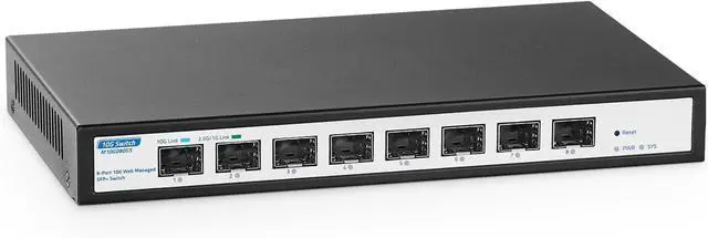Main image of YuLinca 8 Port 10Gbps SFP+ Managed Switch, Support 1G/2.5G/10G SFP Module, 160Gbps Bandwidth, Desktop|Wallmount Metal Fanless Managed Fiber Switch