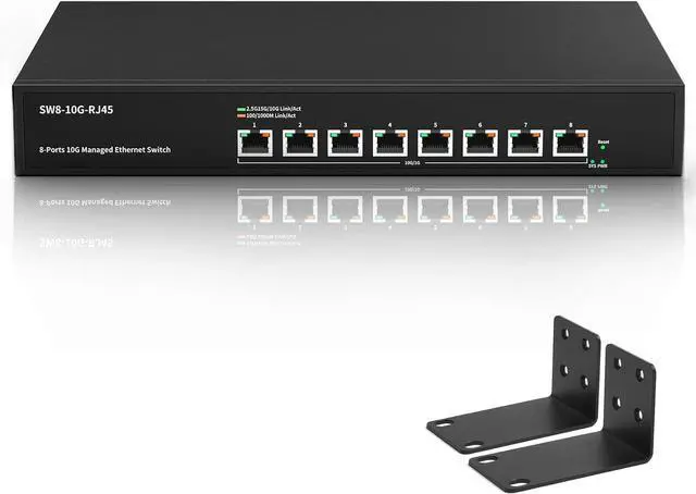 Main image of 8 Port 10Gb RJ45 Web Managed Ethernet Network Switch with 8 x 10 Gigabit Base-T Port | 10Gbps Multi-Gig Swicth Support 10G-5G-2.5G-1G-100M | Rack Mount | 160G Bandwidth | Sturdy Metal Casing