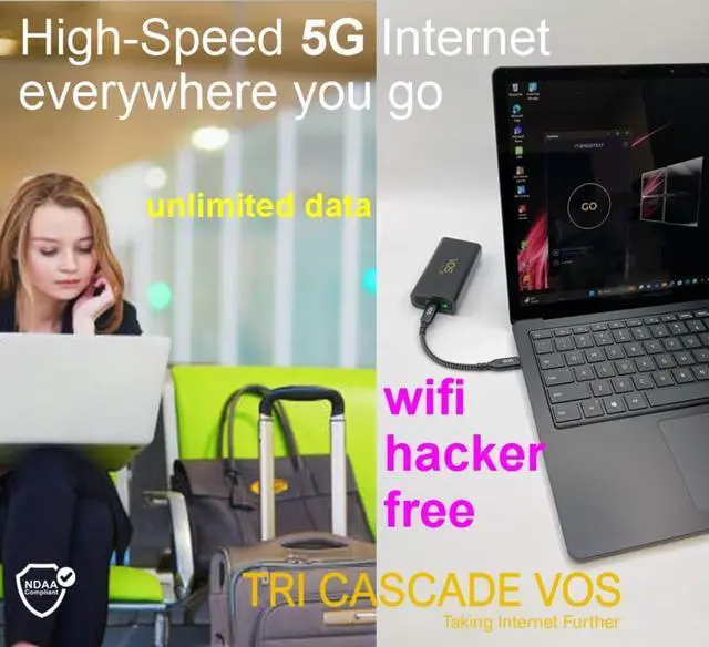 Alt view image 2 of 7 - Tri Cascade VOS 5G Cellular Travel Internet, Qualcomm Snapdragon X55 5G Modem-RF Full 5G Spectrum System Global Access Supports macOS, iPadOS, Windows, Linux, USB C Dongle