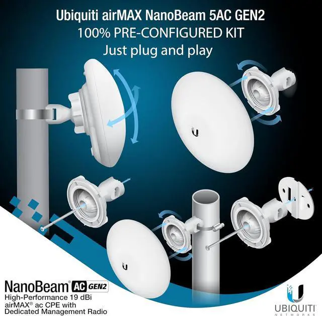 Alt view image 6 of 7 - Wireless Bridge NBE-5AC-GEN2 PRE-CONFIGURED Bundle of 2 Ubiquiti NanoBeam 5AC GEN2, 2 Units Kit 100% Configured as Outdoor Point-to-Point Wi-Fi Bridge, Plug and Play, 450+ Mbps Speed, 15+ km Range.