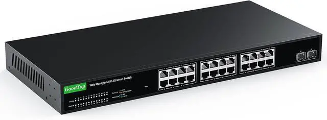 Main image of 24 Port 2.5Gb Web Managed Switch,24 x 2.5G Port,2 x 10G SFP+,160Gbps Bandwidth Smart Managed Network Switch with LACP/VLAN/QoS/DHCP Client,Fanless Metal Ethernet Switch,1U Rack Mounted