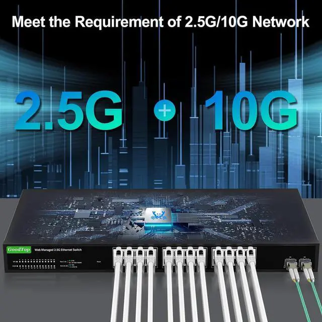 Alt view image 3 of 7 - 24 Port 2.5Gb Web Managed Switch,24 x 2.5G Port,2 x 10G SFP+,160Gbps Bandwidth Smart Managed Network Switch with LACP/VLAN/QoS/DHCP Client,Fanless Metal Ethernet Switch,1U Rack Mounted