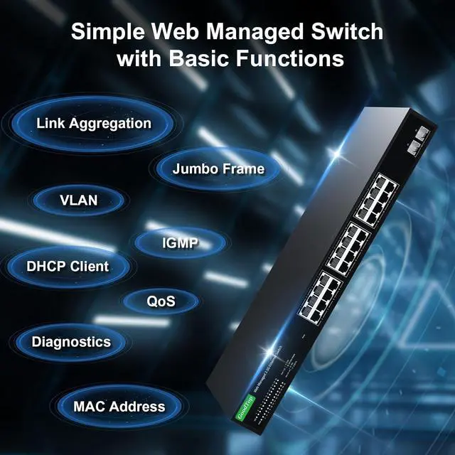 Alt view image 4 of 7 - 24 Port 2.5Gb Web Managed Switch,24 x 2.5G Port,2 x 10G SFP+,160Gbps Bandwidth Smart Managed Network Switch with LACP/VLAN/QoS/DHCP Client,Fanless Metal Ethernet Switch,1U Rack Mounted