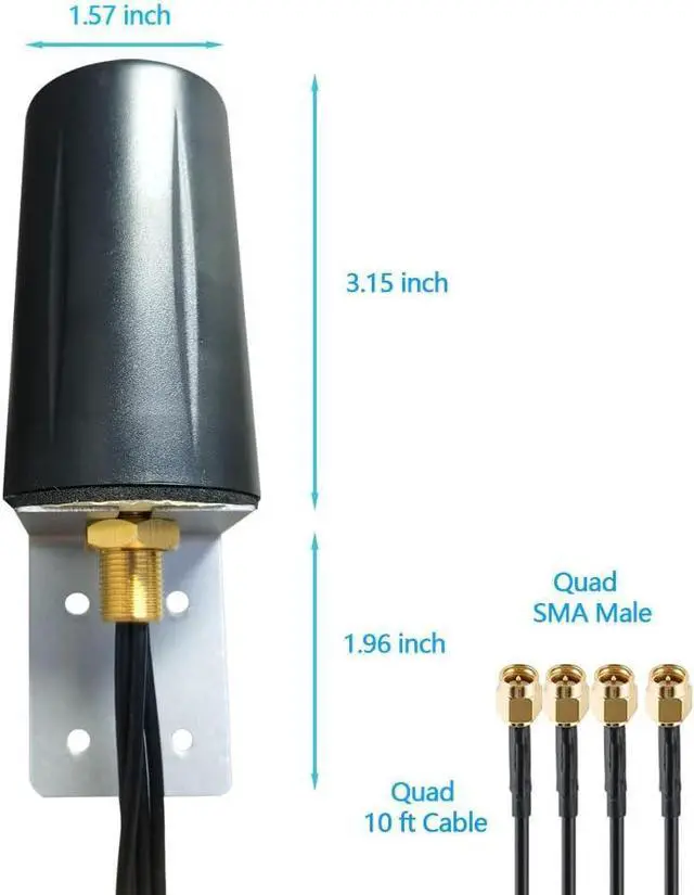 Alt view image 2 of 4 - SignalPlus Omni Directional Low-Profile 5g 4G LTE 4x4 mimo antenna for 4x4 MIMO Modem, for Cabinet, Vending Machines, 10 ft Coax with SMA Male, 600-6000MHz, Screw Mount, L Bracket Mount