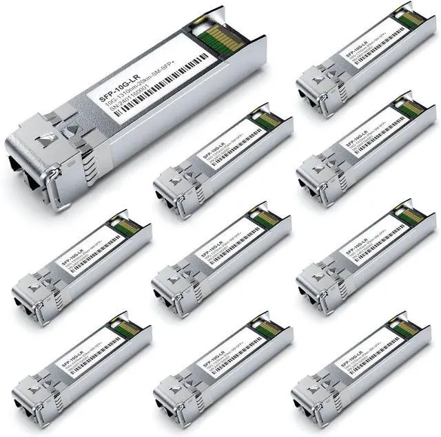 Main image of 10Pack SFP+ 10GBase-LR SingleMode Module, 1310nm 10G LC SMF Fiber Optic Transceiver for Cisco SFP-10G-LR, Ubiquiti UniFi UF-SM-10G, Meraki MA-SFP-10GB-LR, Netgear, TP-Link and More (1310nm DDM 20km)