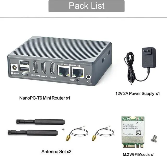 Alt view image 2 of 7 - NanoPC-T6 Computer Mini WiFi Router, Open Source Smart IoT Gateway, LPDDR4X 16GB RAM 256GB eMMC, Rockchip RK3588 CPU 6Tops NPU, 2X 2.5Gbe Ethernet Port, Support M.2 NVMe SSD Module (16+256GB Bundle)