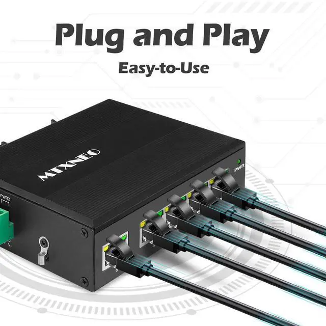 Alt view image 4 of 7 - Industrial 5 Ports Gigabit POE+ Network Switch with DC12V-48V Input and DC48V IEEE802.3af/at 30W POE Output 120W Total for Solar Power/Truck/VoIP Systems/CCTV Security System