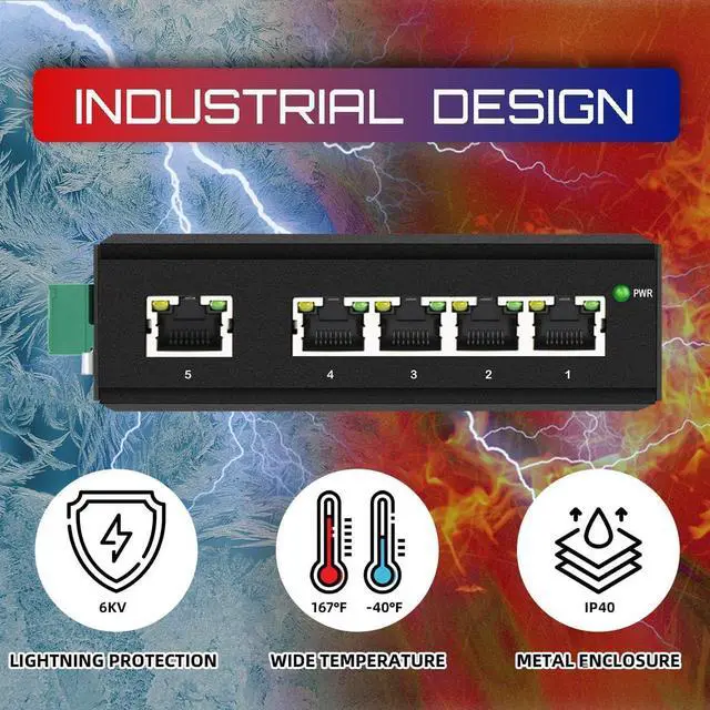 Alt view image 5 of 7 - Industrial 5 Ports Gigabit POE+ Network Switch with DC12V-48V Input and DC48V IEEE802.3af/at 30W POE Output 120W Total for Solar Power/Truck/VoIP Systems/CCTV Security System