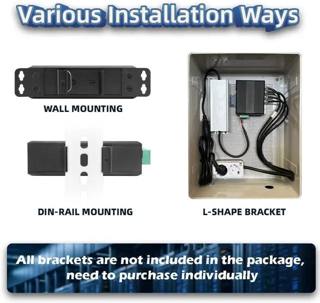 Alt view image 6 of 7 - Industrial 5 Ports Gigabit POE+ Network Switch with DC12V-48V Input and DC48V IEEE802.3af/at 30W POE Output 120W Total for Solar Power/Truck/VoIP Systems/CCTV Security System