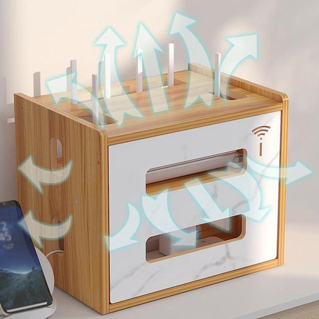 Alt view image 6 of 7 - WiFi Router Desktop Storage Box,Power Router Fences Standing Shelf Units,Wooden Cable Management Hider Box Router Storage Racks for Desktop Office and Home,A