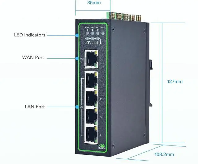 Alt view image 3 of 7 - InHand Networks IR315, Industrial IoT 4G LTE VPN Router, 300Mbps Cellular + Wi-Fi, Dual SIM Cards Slots,5 Ethernet Port, Din-Rail Mounted, Support AT&T, T-Mobile & Verizon (LTE CAT 6 & DI/DO)
