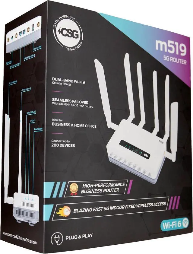 Alt view image 7 of 7 - CSG m519 5G Cellular Gateway Business or Home Gigabit Router, Compatible with Verizon 5G, Dual-SIM, Cat19 Router, Wi-Fi 6, Battery Backup for Portable Travel, Fast Internet Speeds on Up to 200 Devices