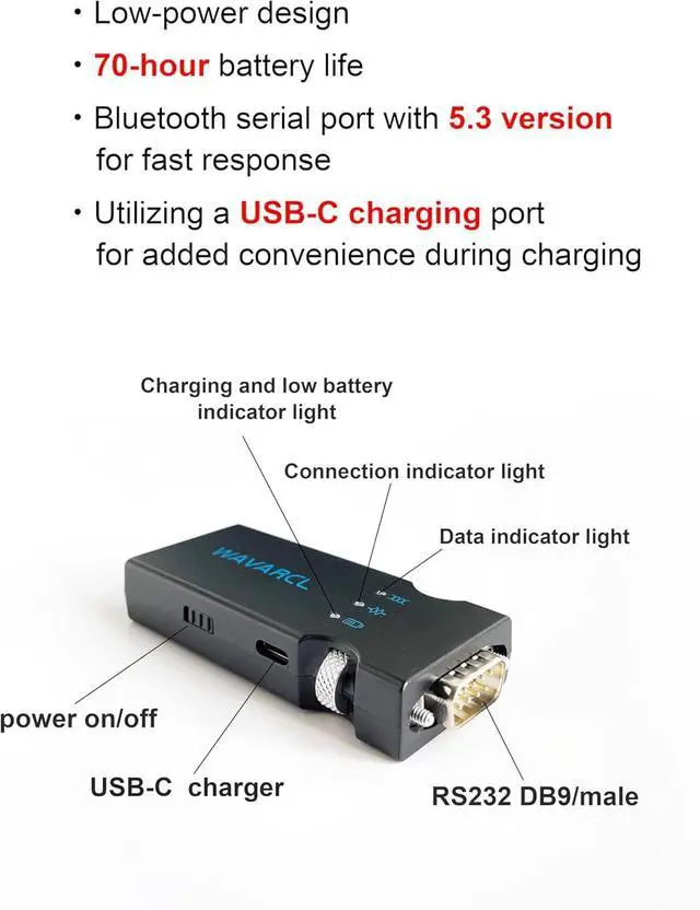 Alt view image 4 of 7 - Long Range RS232/RS-232 Serial Bluetooth Adapter Supports 9 pin or RJ45 Interface,Cisco Compatible Console Cable,Wireless Configuration of switches, routers,etc. (WF610A)