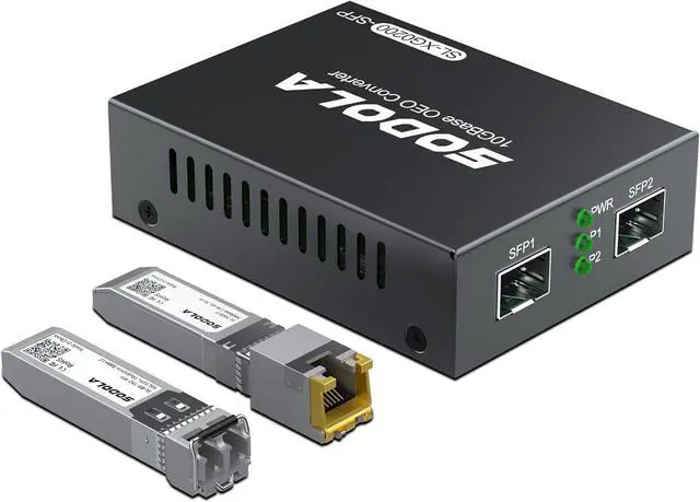 Main image of Sodola 10G SFP+ Media Converter (Kit) with 10GBase-T Fiber Transceiver Reach 30 Meters and 10GBase-SR Fiber Module (300 m, MMF, 850nm)