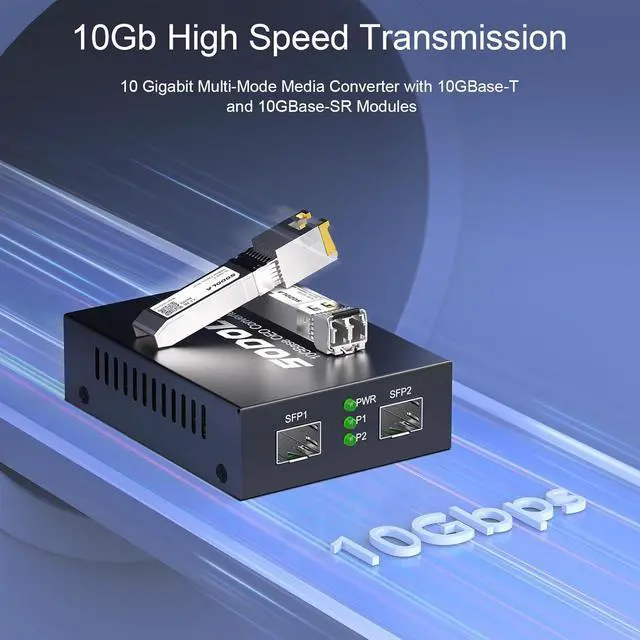 Alt view image 5 of 7 - Sodola 10G SFP+ Media Converter (Kit) with 10GBase-T Fiber Transceiver Reach 30 Meters and 10GBase-SR Fiber Module (300 m, MMF, 850nm)