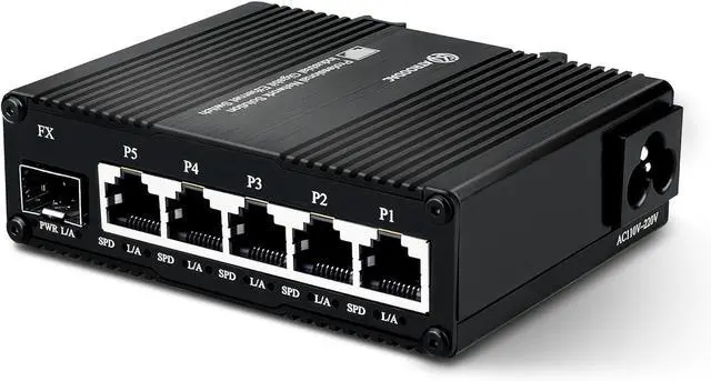 Main image of Mini 6 Port Multi-Gigabit Unmanaged Ethernet Switch with 5 x 1.25G Base-T Ports and 1 x 1.25G SFP Slot Network Switch Compatible with 100/1000Mbps Metal Case Fiber Switch with Power Cord