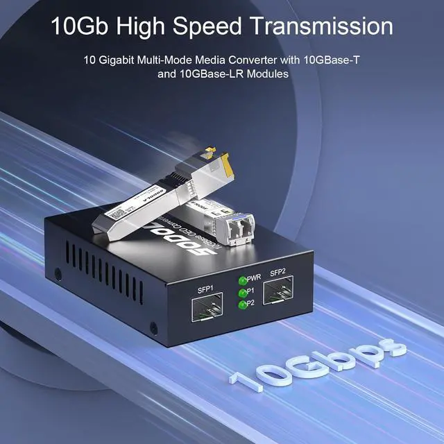 Alt view image 2 of 7 - 10G SFP+ Media Converter (Kit) with 10GBase-T Fiber Transceiver Reach 30 Meters and 10GBase-LR Fiber Module (10 km, SMF, 1310 nm)