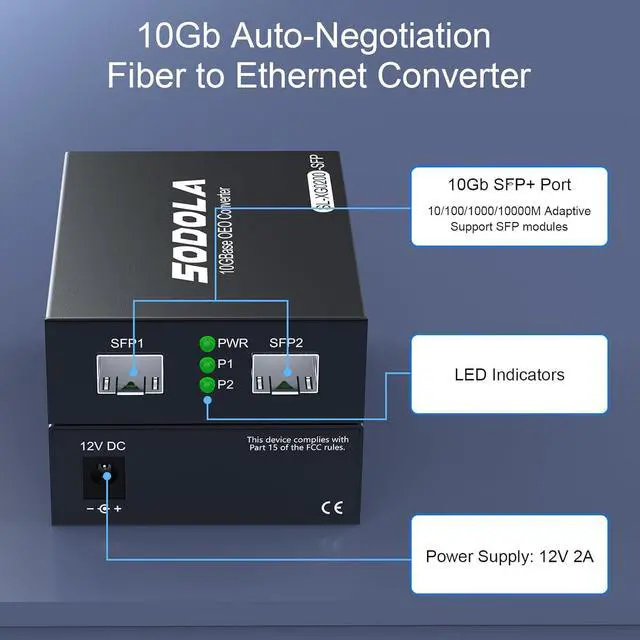 Alt view image 3 of 7 - 10G SFP+ Media Converter (Kit) with 10GBase-T Fiber Transceiver Reach 30 Meters and 10GBase-LR Fiber Module (10 km, SMF, 1310 nm)