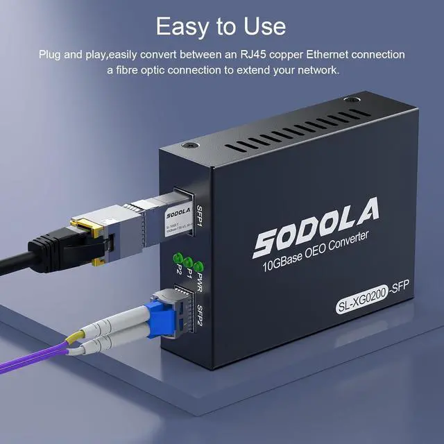 Alt view image 7 of 7 - 10G SFP+ Media Converter (Kit) with 10GBase-T Fiber Transceiver Reach 30 Meters and 10GBase-LR Fiber Module (10 km, SMF, 1310 nm)