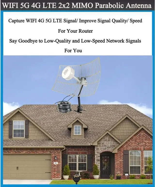 Alt view image 6 of 6 - 5G MIMO Antenna 4G LTE Outdoor 2x2 MIMO Parabolic Antennas Directional WiFi Antenna Long Range for 5G 4G LTE WiFi Hotspot Modem Router 698-6000MHz 30dBi with SMA TS9 Cable Pole(Full kit)