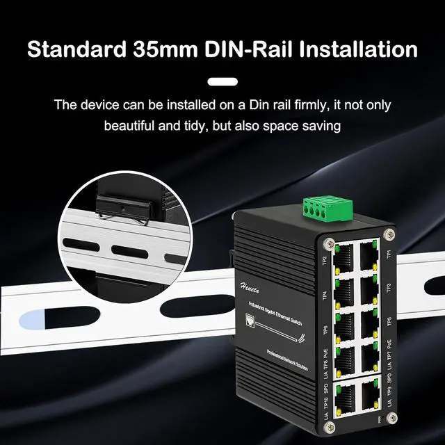 Alt view image 5 of 7 - Hardened Industrial Gigabit 10 Ports Ethernet PoE+ Switch, 8-Port 10/100/1000T 802.3at PoE Up to 240-watt PoE Budget 2-Port 10/100/1000T Compact Ethernet Switch