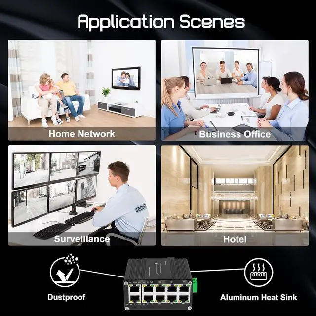 Alt view image 7 of 7 - Hardened Industrial Gigabit 10 Ports Ethernet PoE+ Switch, 8-Port 10/100/1000T 802.3at PoE Up to 240-watt PoE Budget 2-Port 10/100/1000T Compact Ethernet Switch