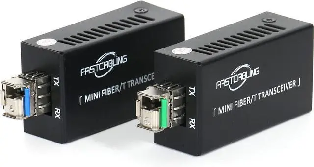 Main image of Gigabit Fiber to Ethernet Media Converter Kit, LC Single Mode, Up to 20km Fiber Opitc Network, Point-to-Point, Plug & Play, Complete Kit, Compact Converter, Industrial SFP Modules, US/EU Adapters