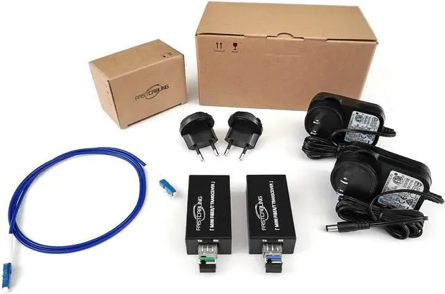 Alt view image 6 of 6 - Gigabit Fiber to Ethernet Media Converter Kit, LC Single Mode, Up to 20km Fiber Opitc Network, Point-to-Point, Plug & Play, Complete Kit, Compact Converter, Industrial SFP Modules, US/EU Adapters