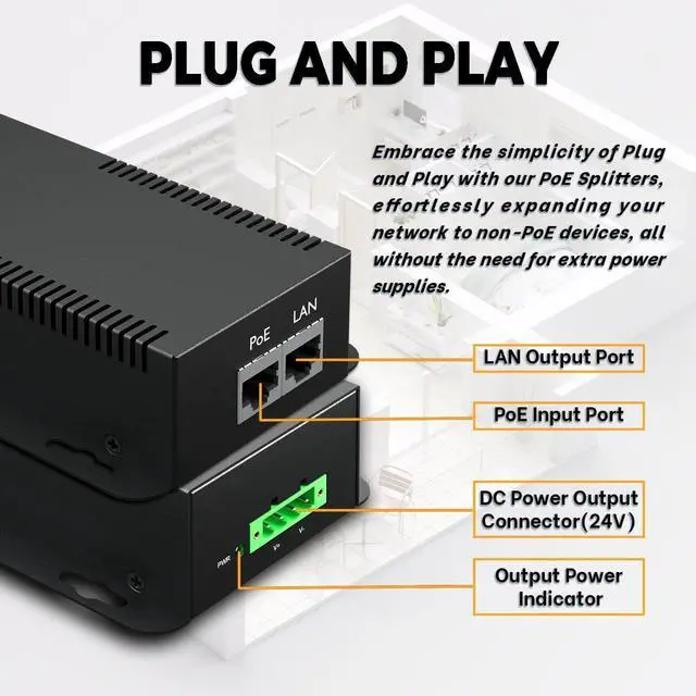 Alt view image 2 of 6 - PROCET Gigabit PoE Splitter 12V/5.95A, IEEE802.3af/at/bt Compliant 10/100/1000Mbps Ethernet Splitter for 71.4W Non-PoE PDs, High Power Communication Station/Wireless APs/, PT-PD208GBH-12