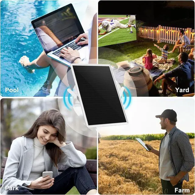 Alt view image 6 of 6 - Outdoor Dual Band WiFi Signal Amplifier for 2.4GHz Router,WiFi Repeater,300Mbps,Coverage Range up to 490ft/150m,15W/5V Solar Panel,20000mAh,IP65,Suitable for courtyards, Farms, and Commercial Spaces