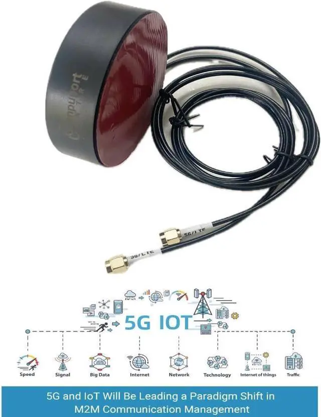Alt view image 3 of 7 - The CompuPort 5G Cellular Omni-Directional Magnetic/Adhesive Mount Puck Antenna is Designed for a Range of Cellular Applications, Including IoT Devices. Dual-Diversity 2x3' SMA Male Cable