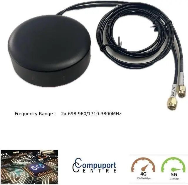 Alt view image 4 of 7 - The CompuPort 5G Cellular Omni-Directional Magnetic/Adhesive Mount Puck Antenna is Designed for a Range of Cellular Applications, Including IoT Devices. Dual-Diversity 2x3' SMA Male Cable