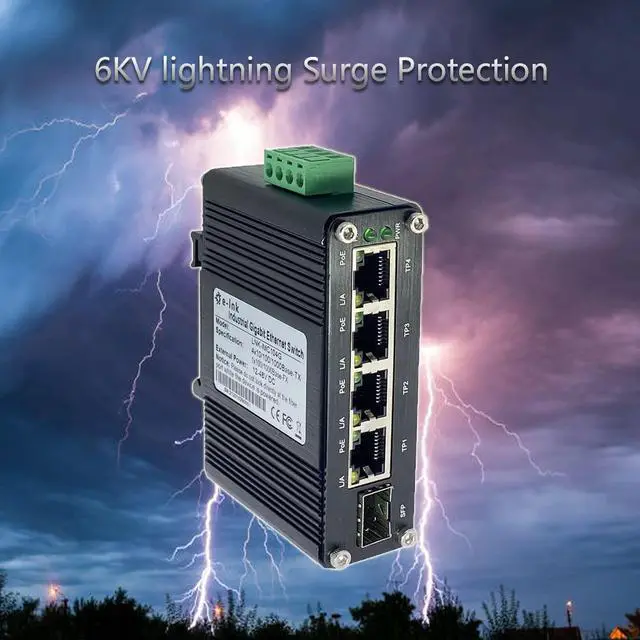 Alt view image 5 of 7 - Mini Industrial 4 Port 10/100/1000Mbps Gigabit Ethernet POE + Switch with SFP Port Din Rail/Wall-Mount 4 Port 10/100/1000BASE-T RJ45 + 1 Port 100/1000FX (SFP) Support 12-48V DC