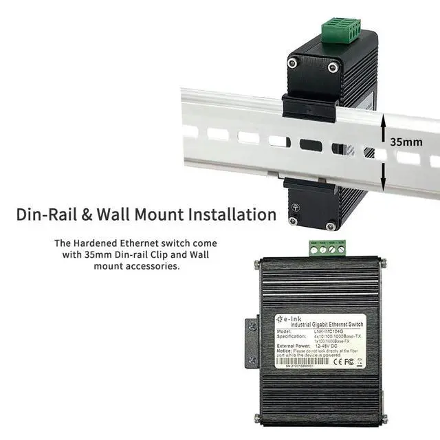 Alt view image 6 of 7 - Mini Industrial 4 Port 10/100/1000Mbps Gigabit Ethernet POE + Switch with SFP Port Din Rail/Wall-Mount 4 Port 10/100/1000BASE-T RJ45 + 1 Port 100/1000FX (SFP) Support 12-48V DC