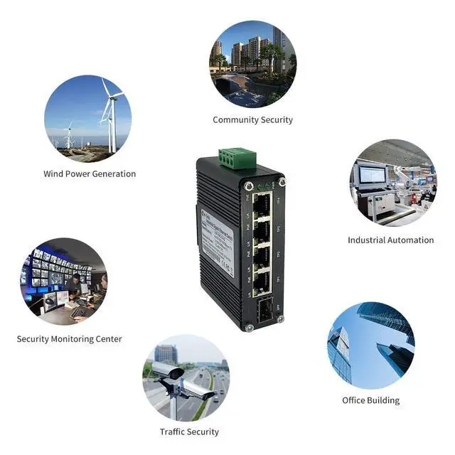 Alt view image 7 of 7 - Mini Industrial 4 Port 10/100/1000Mbps Gigabit Ethernet POE + Switch with SFP Port Din Rail/Wall-Mount 4 Port 10/100/1000BASE-T RJ45 + 1 Port 100/1000FX (SFP) Support 12-48V DC