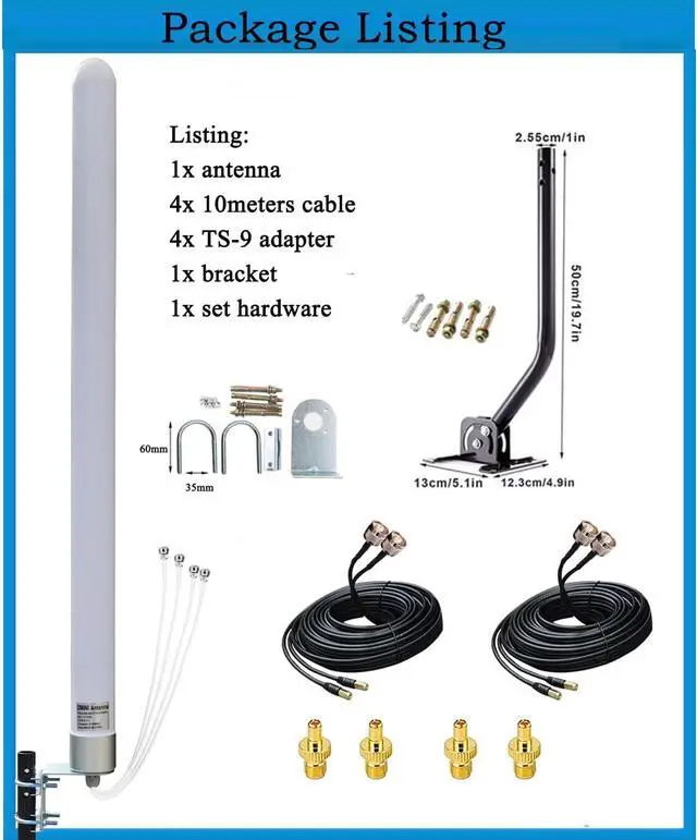 Alt view image 4 of 7 - Omni Directional MIMO 4x4 Antenna 5G WiFi Outdoor 4G LTE Antennas for T-Mobile N71 Cellular Hotspots Router Gateways, 600-6000MHz, 10meter Cable SMA TS9/ Mounting Pole (Full kit)