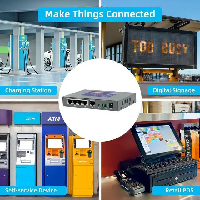 Alt view image 2 of 6 - QX510-NW2 Industrial 4G LTE WiFi Router with 5 Ethernet Ports, Support T-Mobile EIOTCLUB SIM Card, Not for Verizon/ATT, Cellular VPN RS232 Modems for Cameras Manufacturing Retail POS Charging Station