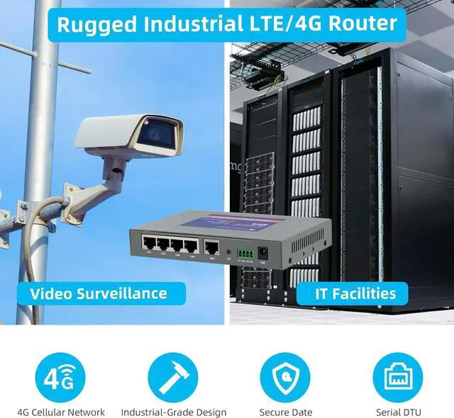 Alt view image 3 of 6 - QX510-NW2 Industrial 4G LTE WiFi Router with 5 Ethernet Ports, Support T-Mobile EIOTCLUB SIM Card, Not for Verizon/ATT, Cellular VPN RS232 Modems for Cameras Manufacturing Retail POS Charging Station