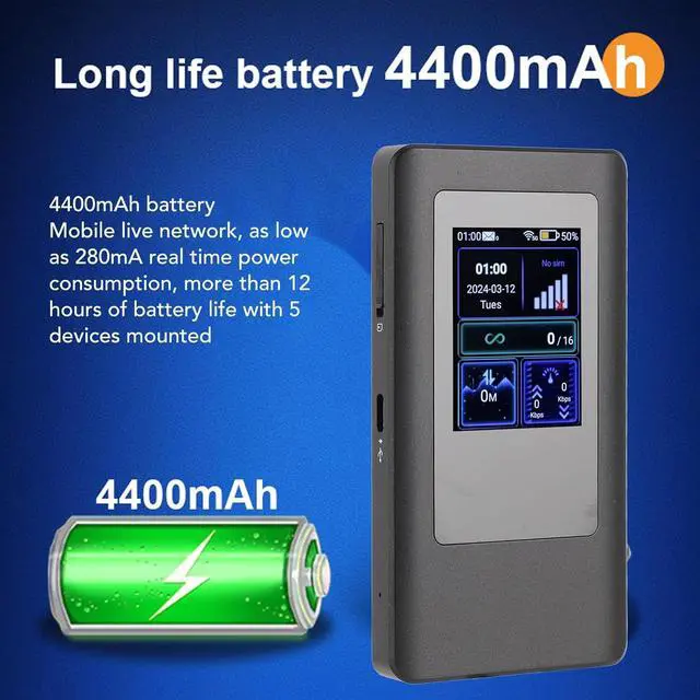 Alt view image 3 of 7 - 5G Portable Mobile Hotspot, 5G Mobile Hotspot Gigabit Dual Band Wireless Fidelity 6 WiFi 6 Support 16 Devices Travel Routers with 4400mAh Battery for Live Gaming Entertainment